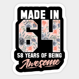 Made in 1964 58 years of being awesome 58th Birthday Flowers Sticker